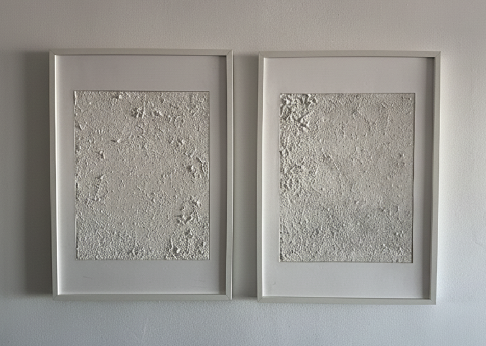 Abstract canvases from the Touch me Gently series, illustrating relational forms and geometric compositions.