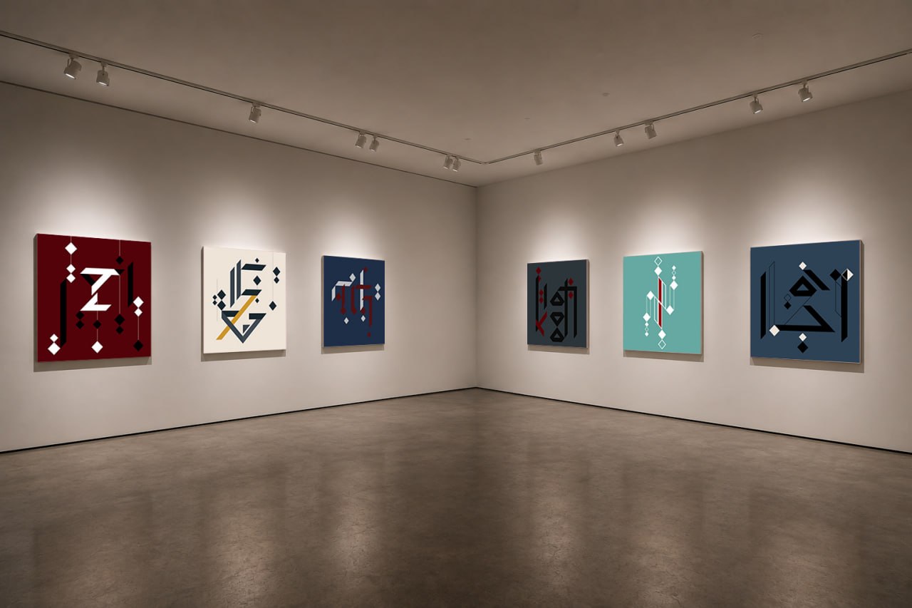 Room 1 of the Perceptrum² On-Line Exhibition showing six Sounding Canvases forming part of a distributed installation